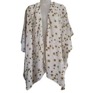 Maurices Sunflower Open Front Kimono Womens OS White Floral Boho Festival Hippie
